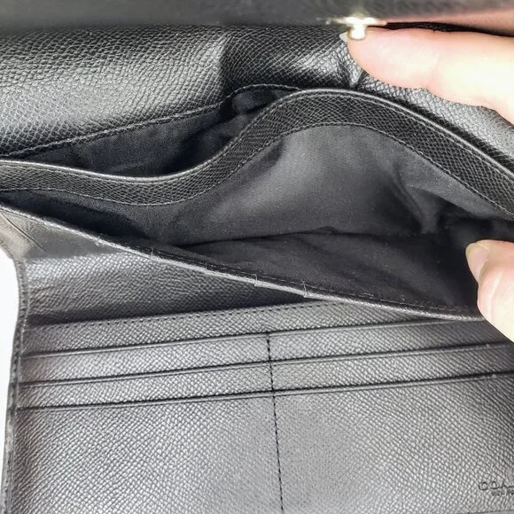 Coach Slim Trifold Wallet - Charcoal Signature Canvas and Black Leather - Picture 13 of 15